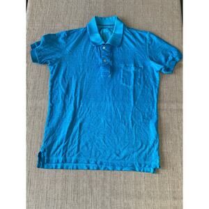 120% Lino Linen Blend Short Sleeve T Shirt Blue S M